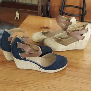 2 pair wedge shoes with zipper back.